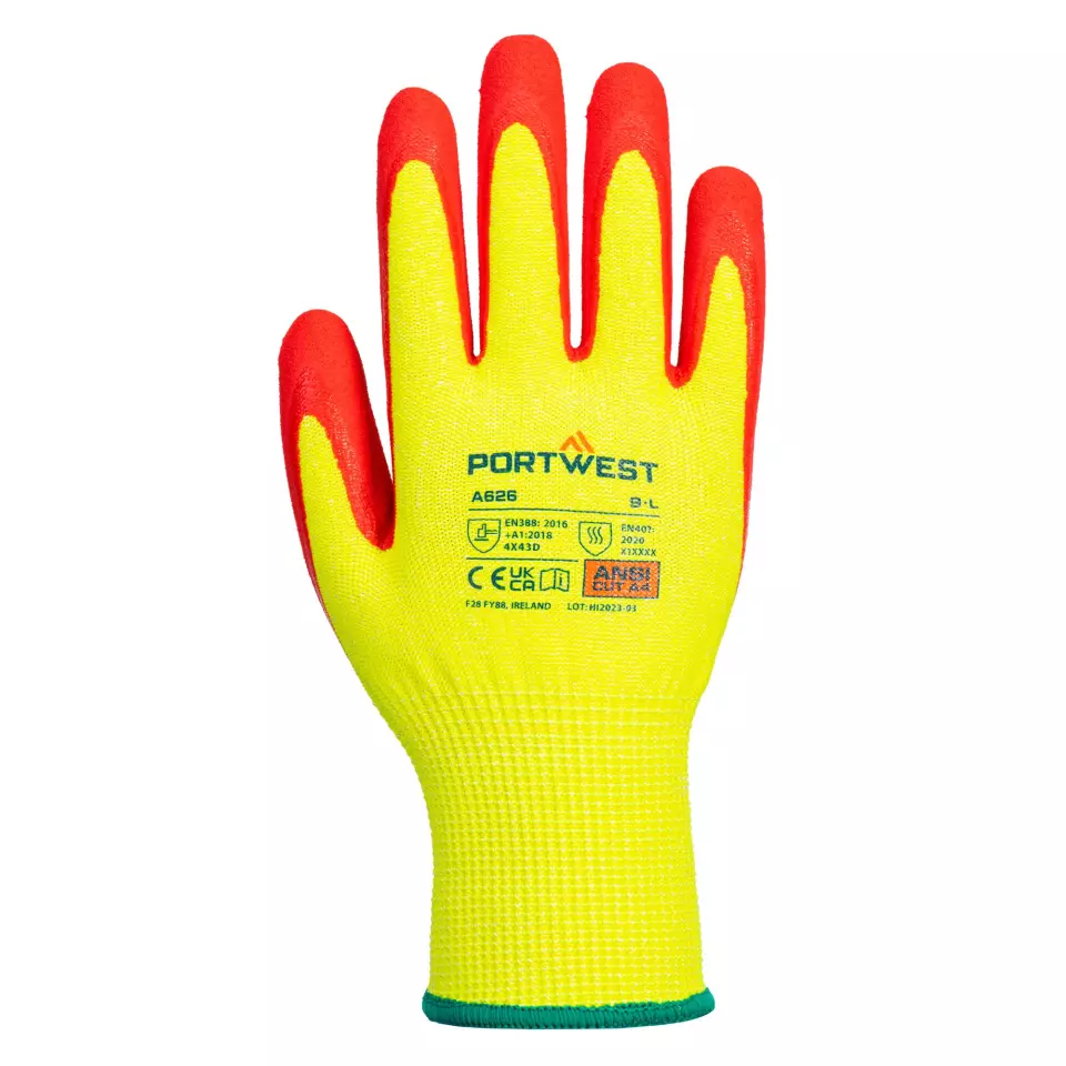 Portwest A626Y5R, Vis-Tex Cut D13 Nitrile Glove, Yellow/Red, image 1, gallery thumbnail