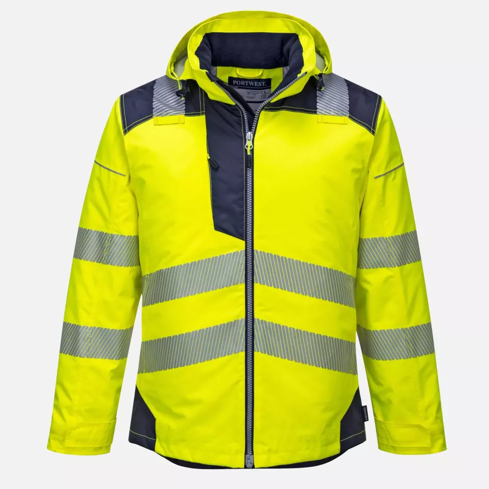 Portwest T400YNR, PW3 Hi-Vis Winter Jacket, Yellow/Navy, image 1, gallery thumbnail
