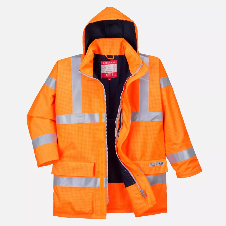 Portwest S778ORR, Bizflame Rain Hi-Vis Antistatic FR Jacket, Orange, image 1, gallery thumbnail