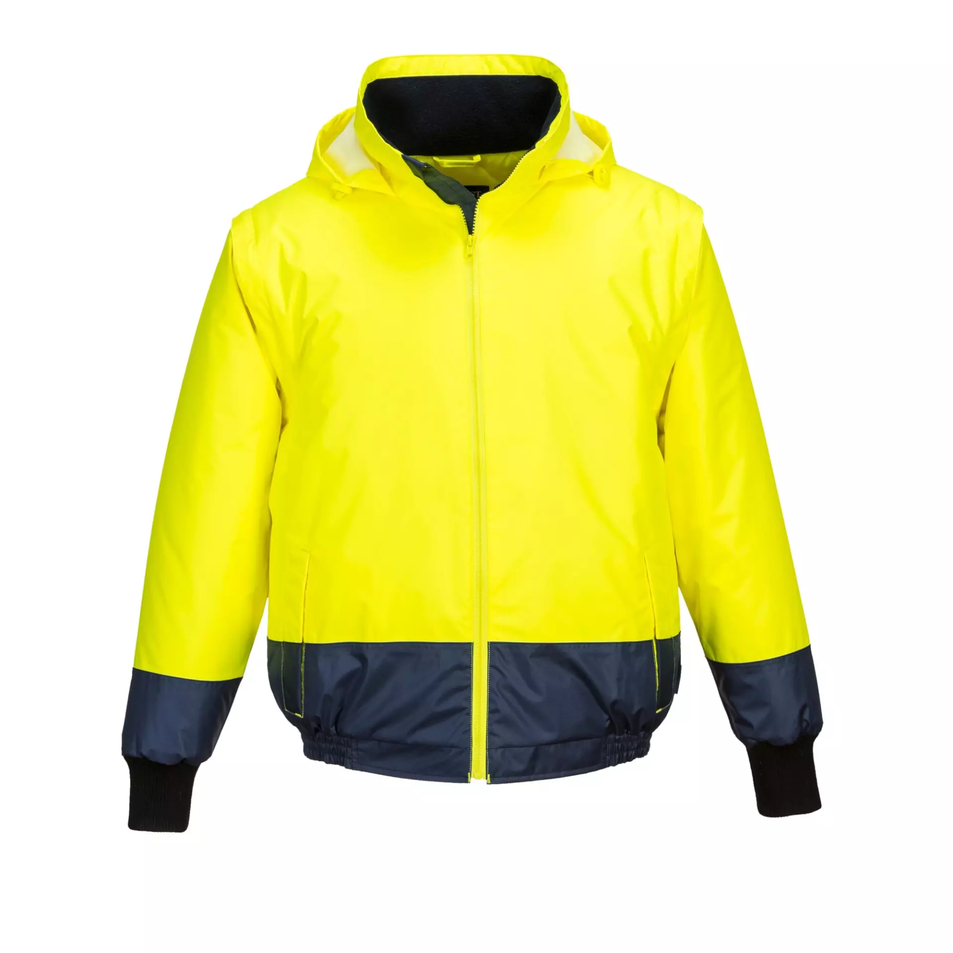 Portwest C464YNR, Hi-Vis 2-in-1 Contrast Essential Lite Bomber Jacket, Yellow/Navy, image 2