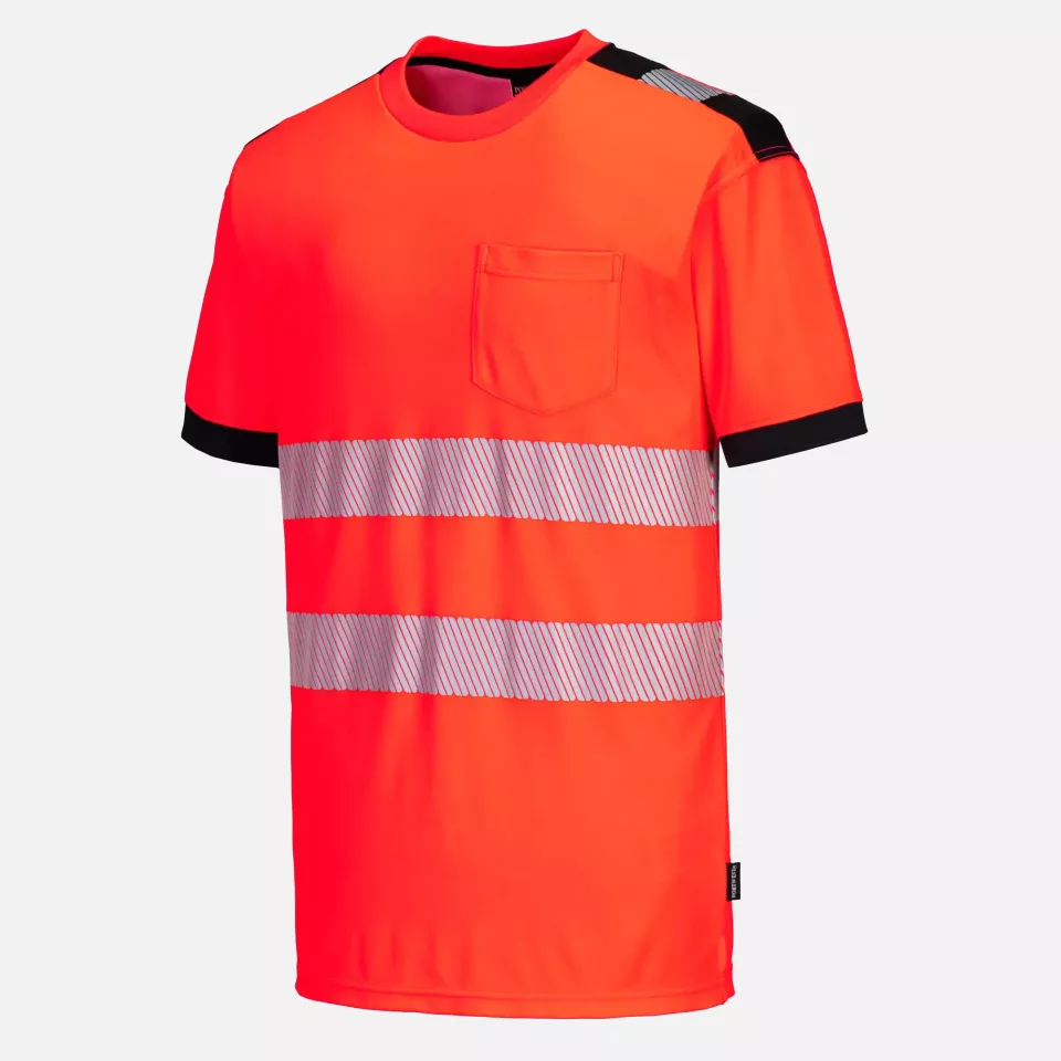 Portwest T181RBK, PW3 Hi-Vis Cotton Comfort T-Shirt S/S, Red/Black, image 1, gallery thumbnail