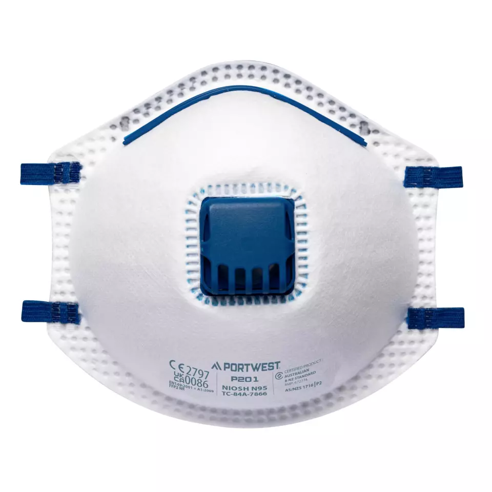 Portwest P201WHR, FFP2 Valved Respirator, White, image 1, gallery thumbnail