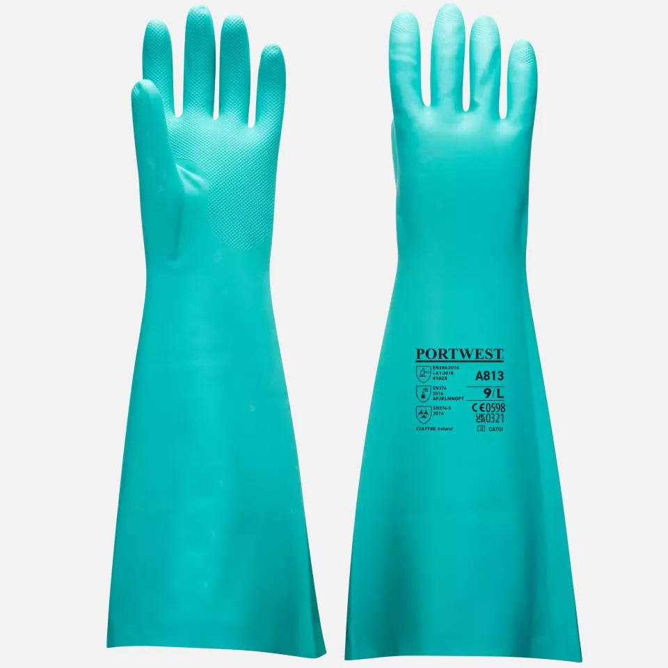 Portwest A813GNR, Extended Length Nitrile Gauntlet, Green, image 3, gallery thumbnail