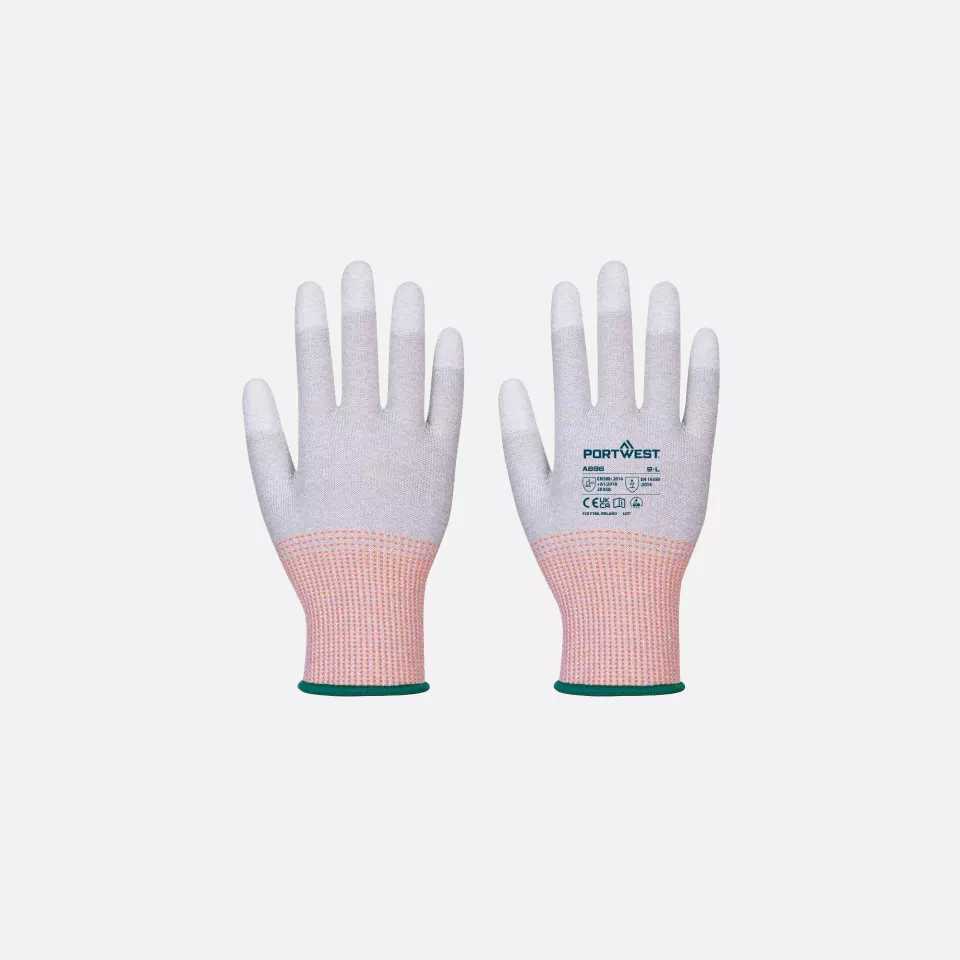Portwest A696G6R, LR13 ESD PU Fingertip Cut Glove, Grey/White, image 2, gallery thumbnail