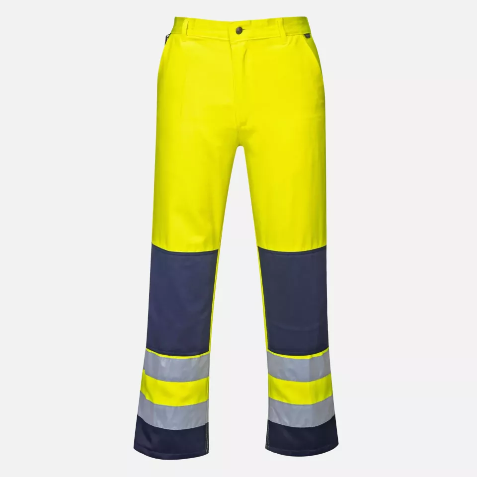 Portwest TX71YNR, Seville Hi-Vis Contrast Work Trousers, Yellow/Navy, image 1, gallery thumbnail
