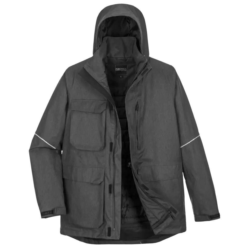Portwest KX360GMR, KX3 Winter Parka Jacket, Grey Marl, image 5, gallery thumbnail