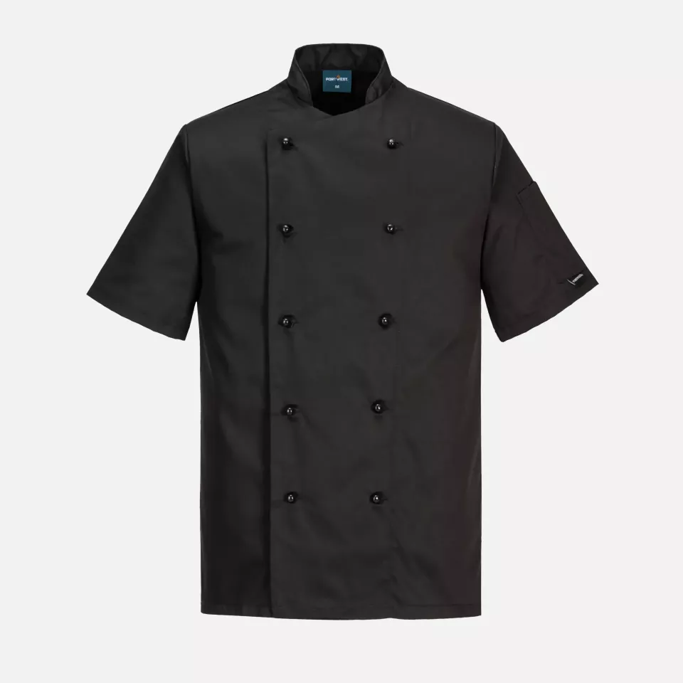 Portwest C734BKR, Chef's Kent Jacket S/S, Black, image 1, gallery thumbnail