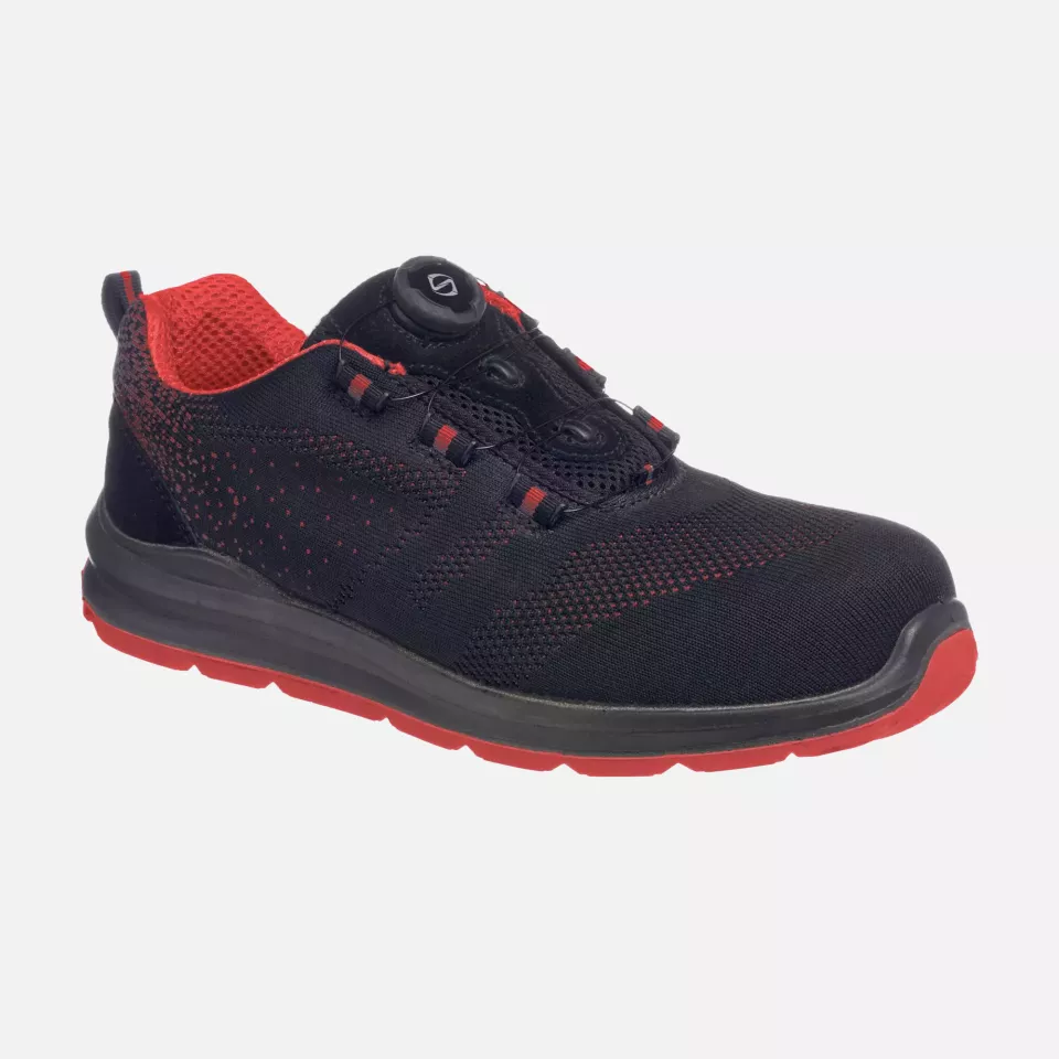 Portwest FT08BKD, Composite Wire Lace Safety Trainer Knit S1P, Black/Red, image 1, gallery thumbnail
