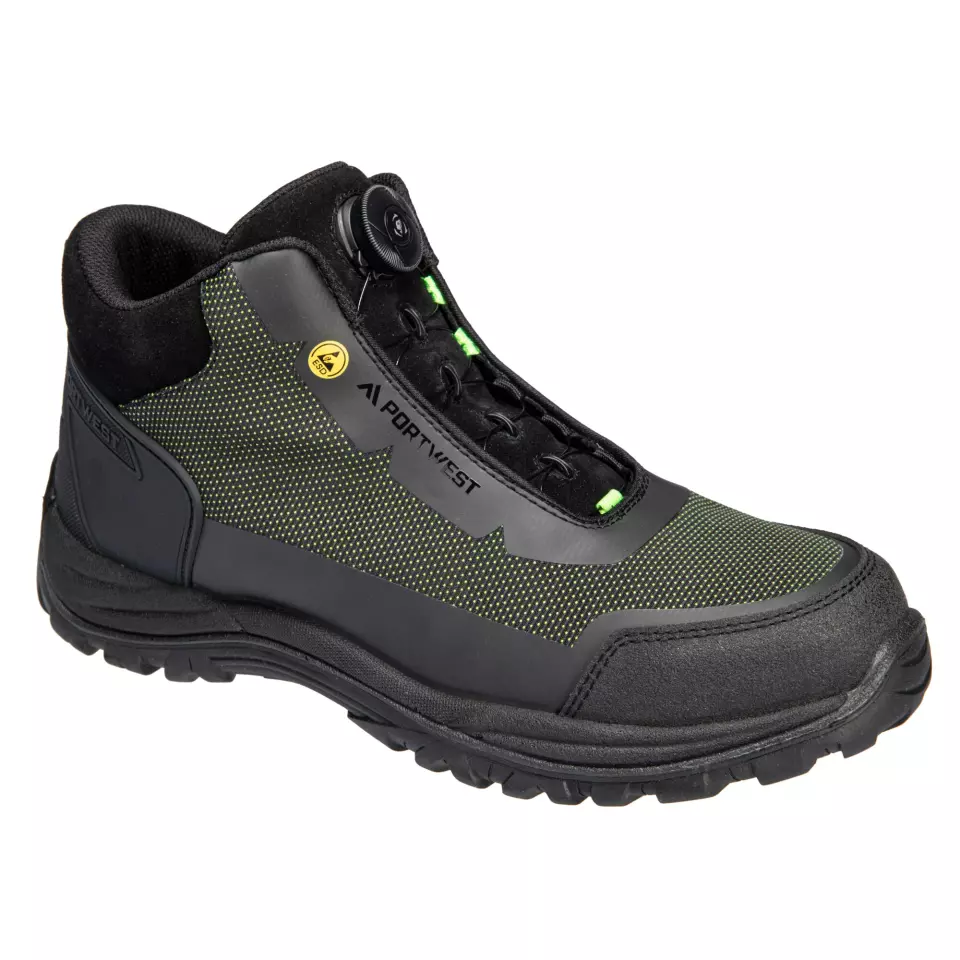 Portwest FE04BGN, Girder Composite Mid Boot S3S ESD SR FO, Black/Green, image 1, gallery thumbnail