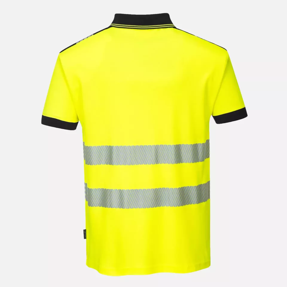 Portwest T180YBR, PW3 Hi-Vis Cotton Comfort Polo Shirt S/S, Yellow/Black, image 2, gallery thumbnail