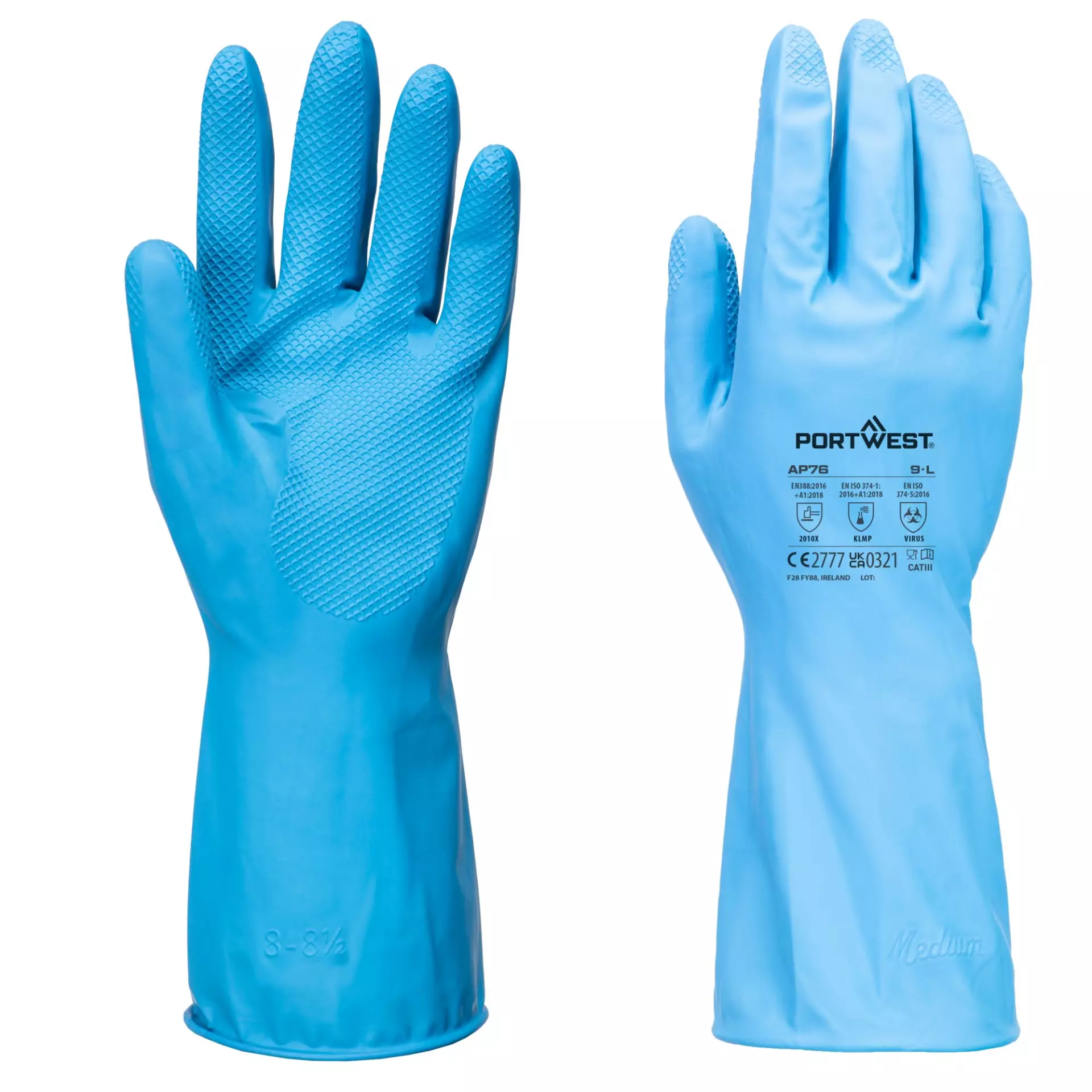 Portwest AP76BLU, FD Chemical B Latex Light Gauntlet, Blue, image 1