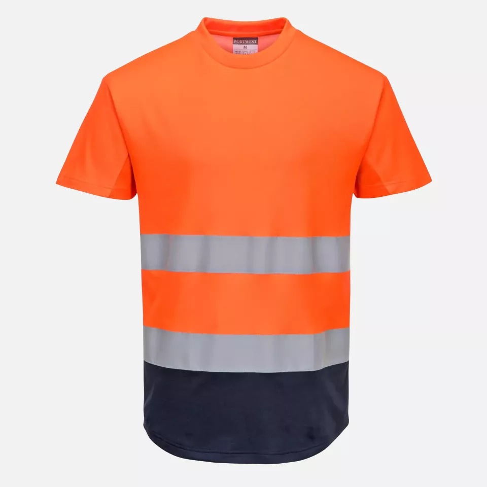 Portwest C395ONR, Hi-Vis Contrast Mesh Insert T-Shirt S/S, Orange/Navy, image 1, gallery thumbnail