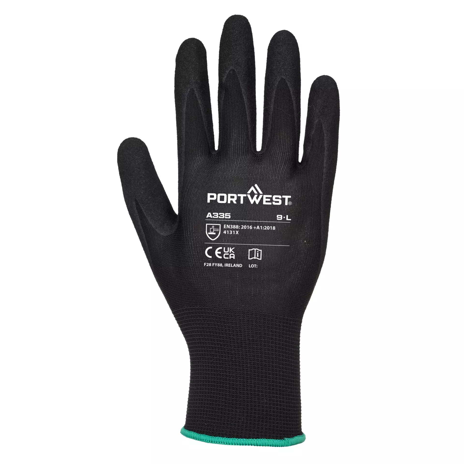 Portwest A335K8R, Dermi-Grip NPR15 Nitrile Sandy Glove, Black, image 1