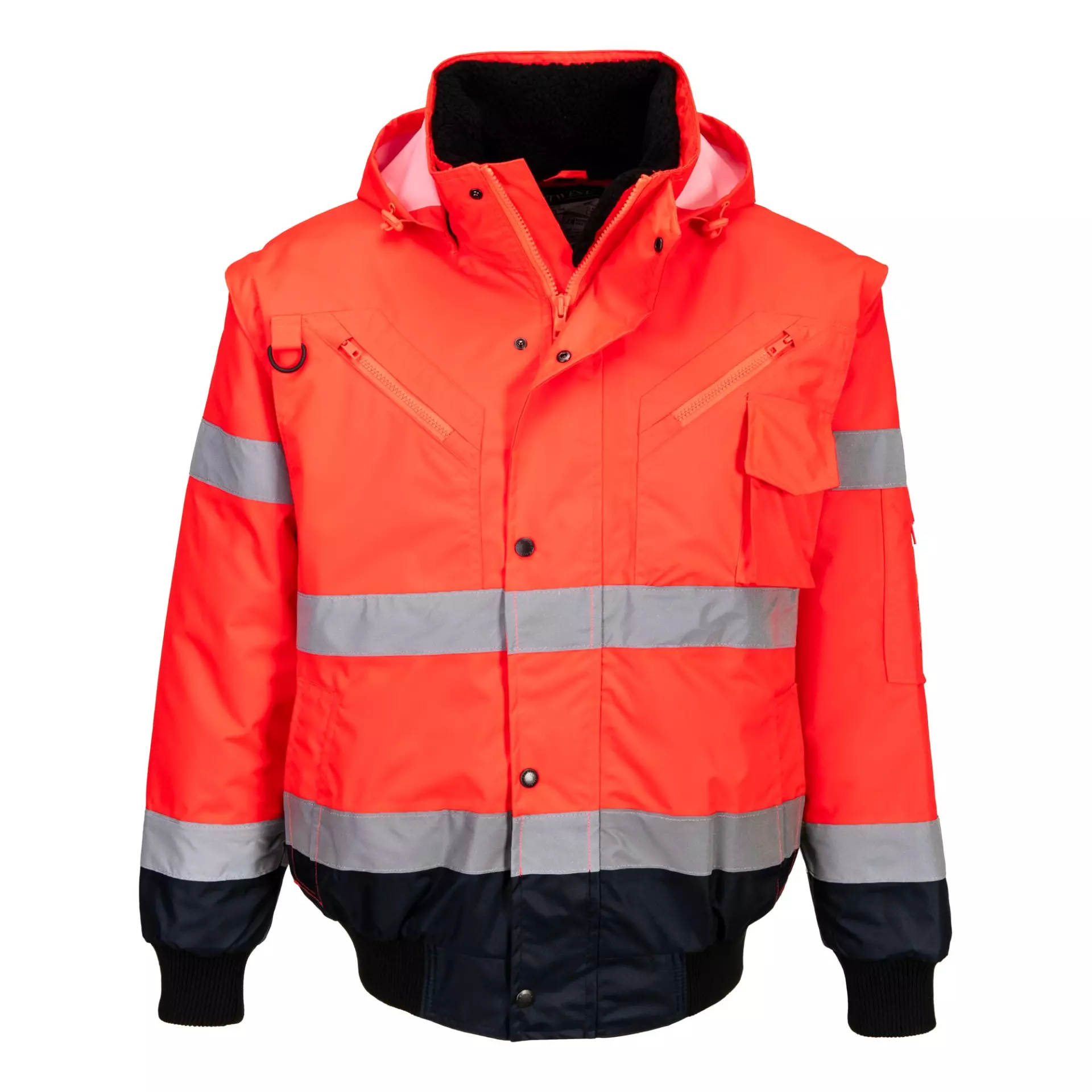 Portwest C465RNR, Hi-Vis 3-in-1 Contrast Bomber Jacket, Red/Navy