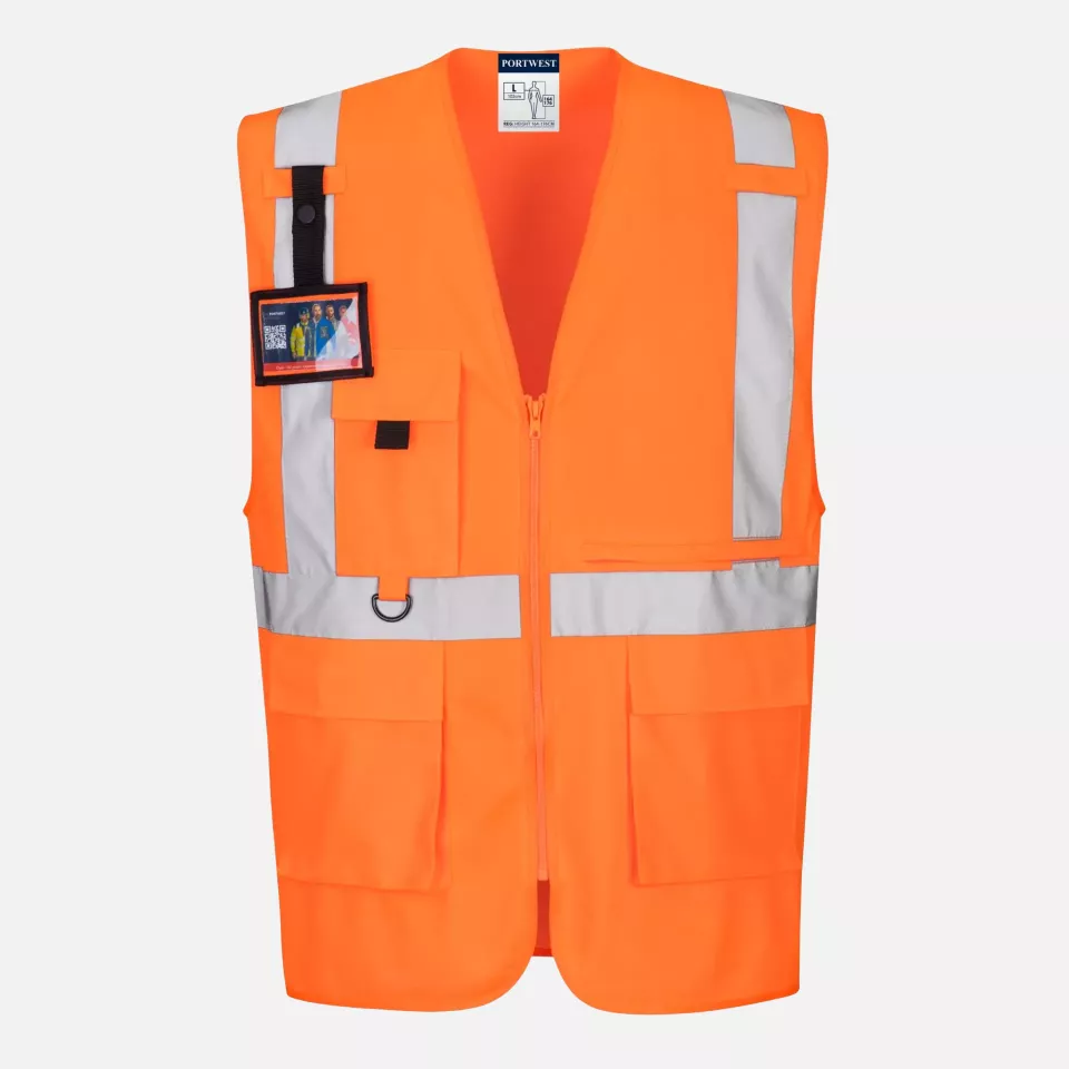 Portwest C357ORR, Hi-Vis Tablet Pocket Executive Vest, Orange, image 3, gallery thumbnail