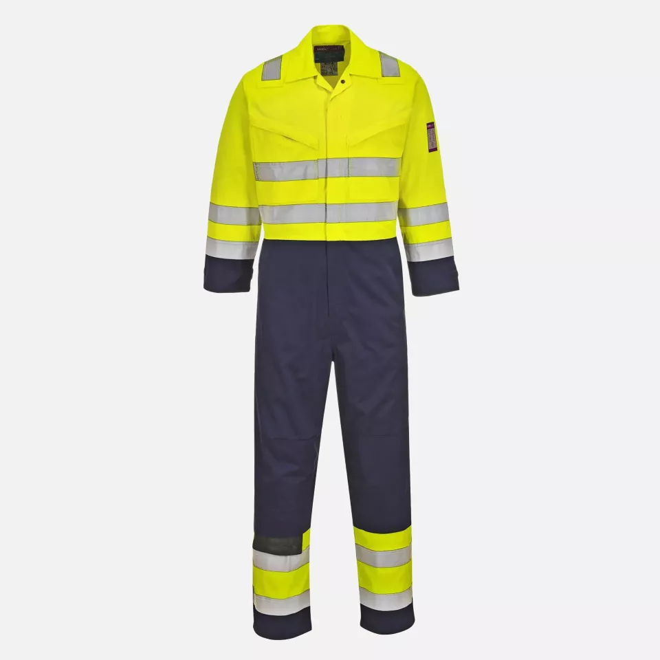 Portwest MV28YNR, Hi-Vis Modaflame Coverall, Yellow/Navy, image 1, gallery thumbnail