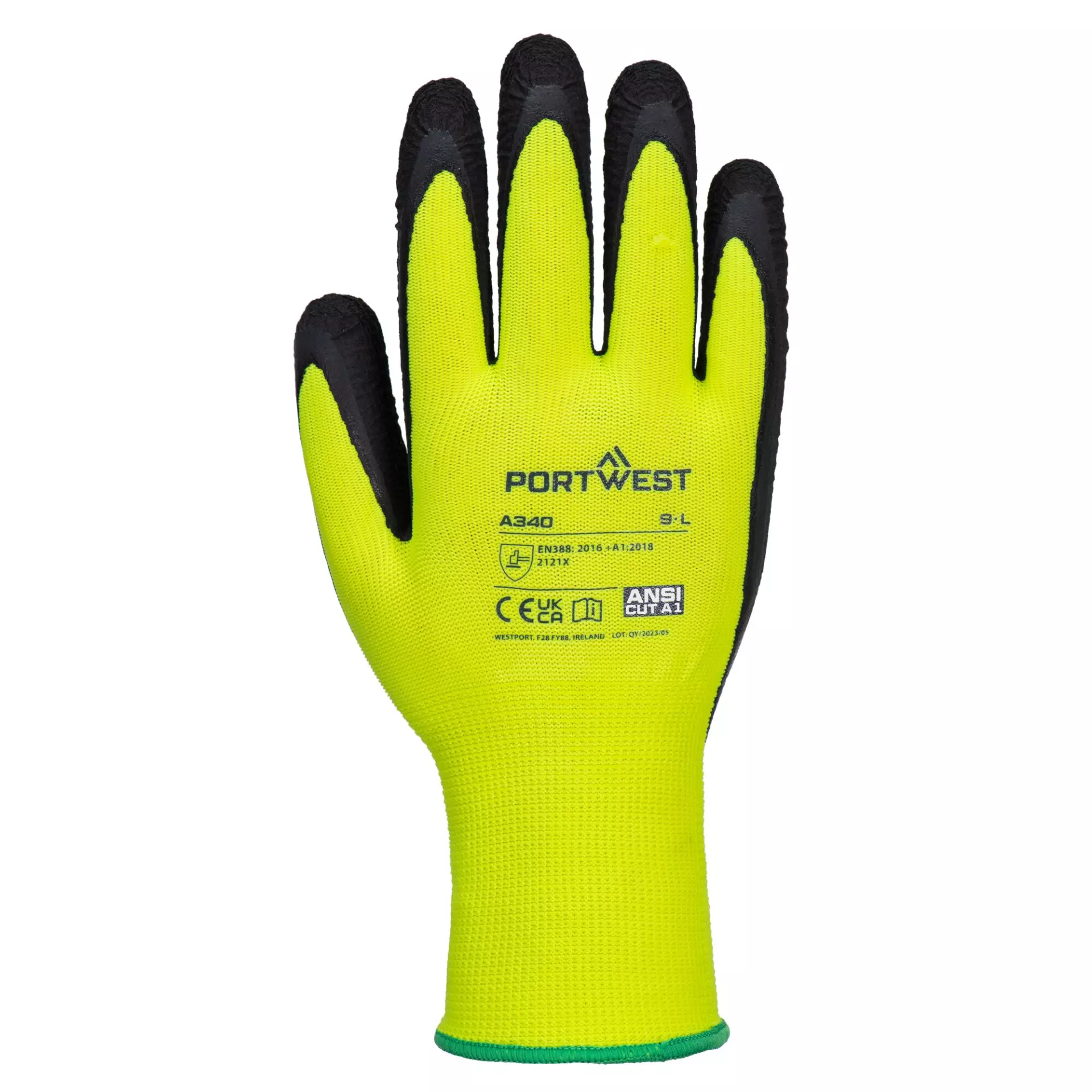 Portwest A340YER, Hi-Vis Grip Glove - Latex, Yellow, image 1
