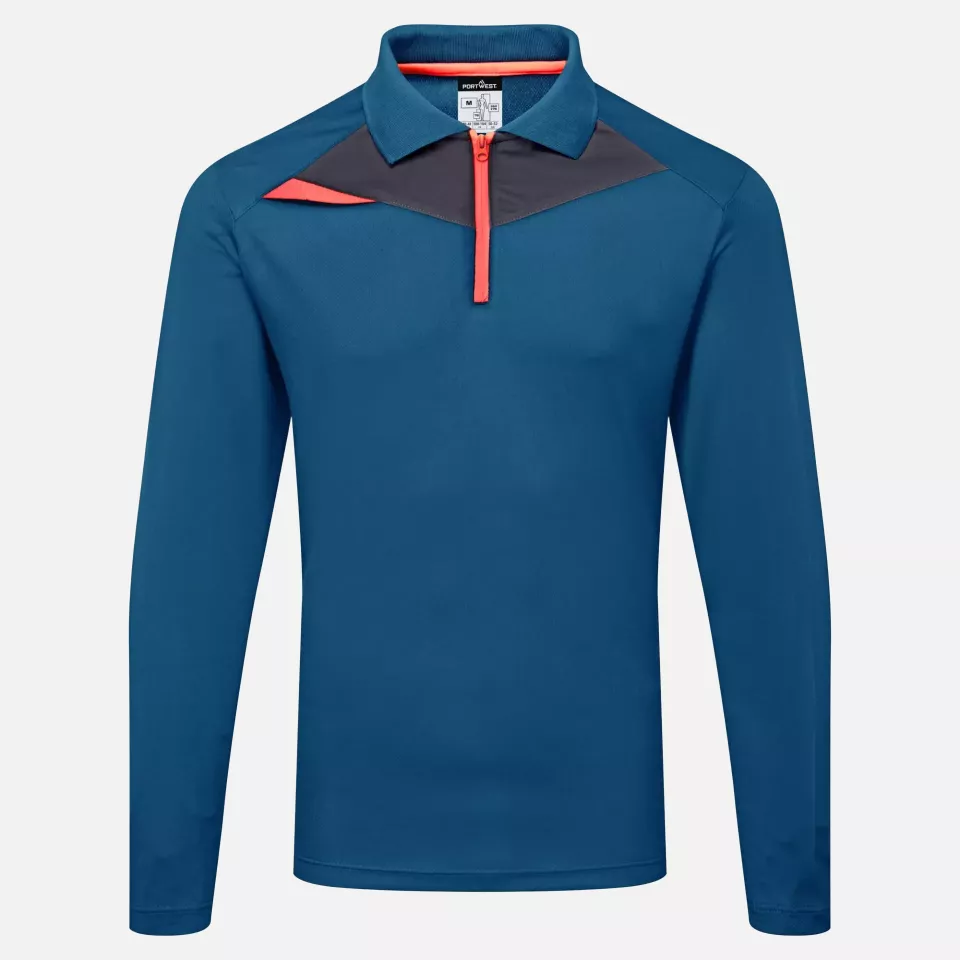 Portwest DX414MBR, DX4 Polo Shirt L/S, Metro Blue, image 1, gallery thumbnail