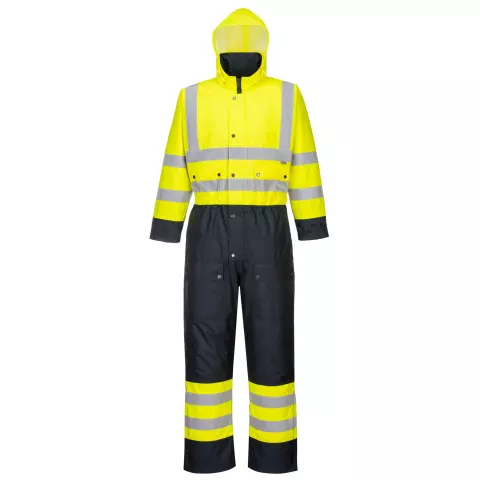 Portwest Hi-Vis Contrast Winter Coverall, Yellow/Navy