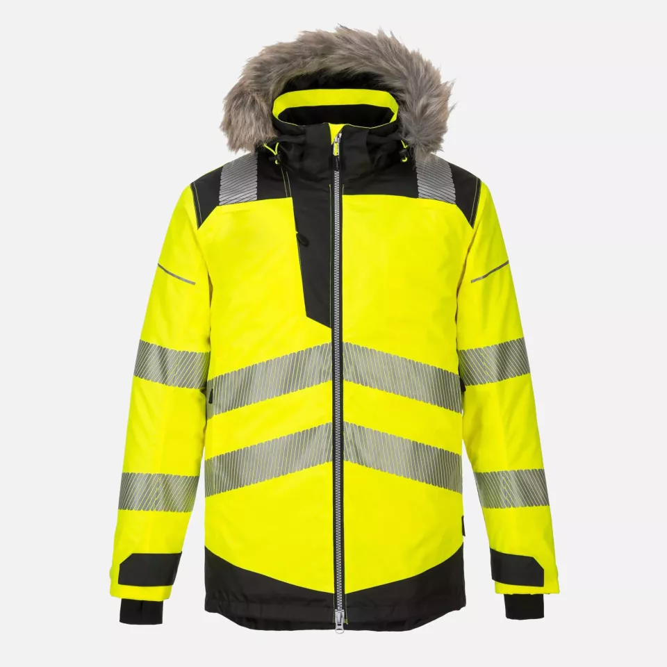 Portwest PW369YBR, PW3 Hi-Vis Winter Parka Jacket, Yellow/Black, image 1, gallery thumbnail