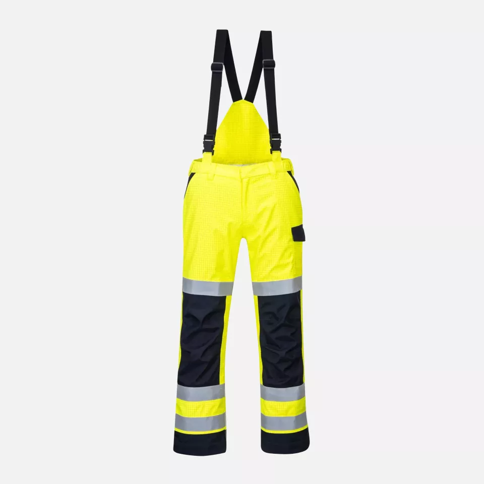 Portwest MV71YNR, Modaflame Rain Multi Norm Arc Trousers, Yellow/Navy, image 1, gallery thumbnail