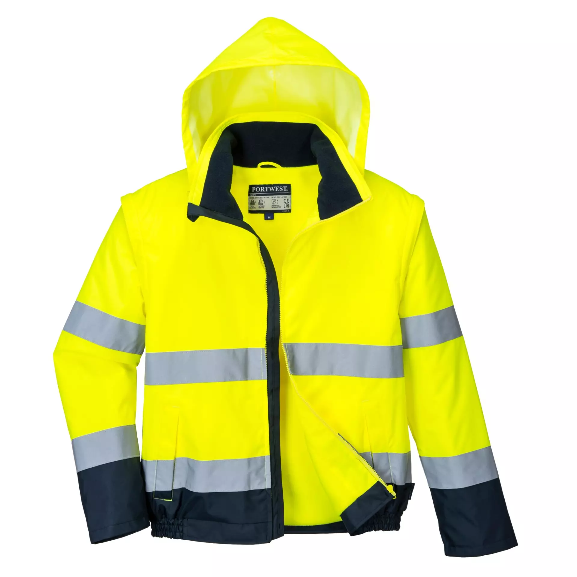 Portwest C464YNR, Hi-Vis 2-in-1 Contrast Essential Lite Bomber Jacket, Yellow/Navy, image 8