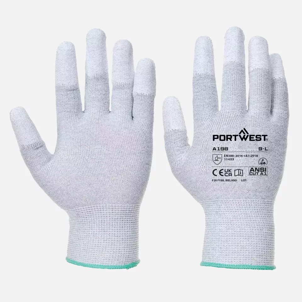 Portwest A198GRR, Antistatic PU Fingertip Glove, Grey, image 3, gallery thumbnail