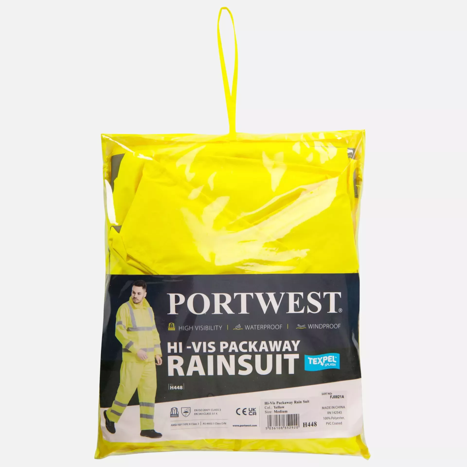 Portwest H448YER, Hi-Vis Packaway Rain Suit, Yellow, image 4