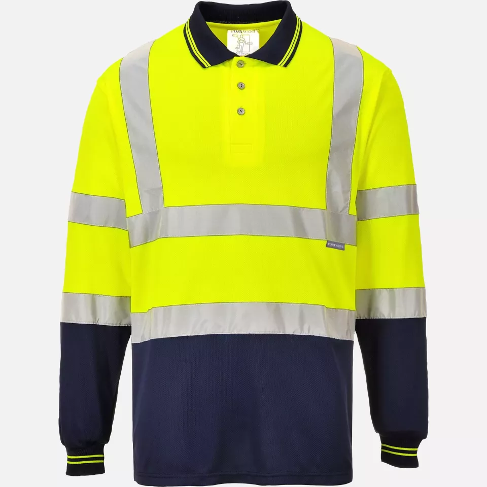Portwest S279YNR, Hi-Vis Contrast Polo Shirt L/S, Yellow/Navy, image 1, gallery thumbnail