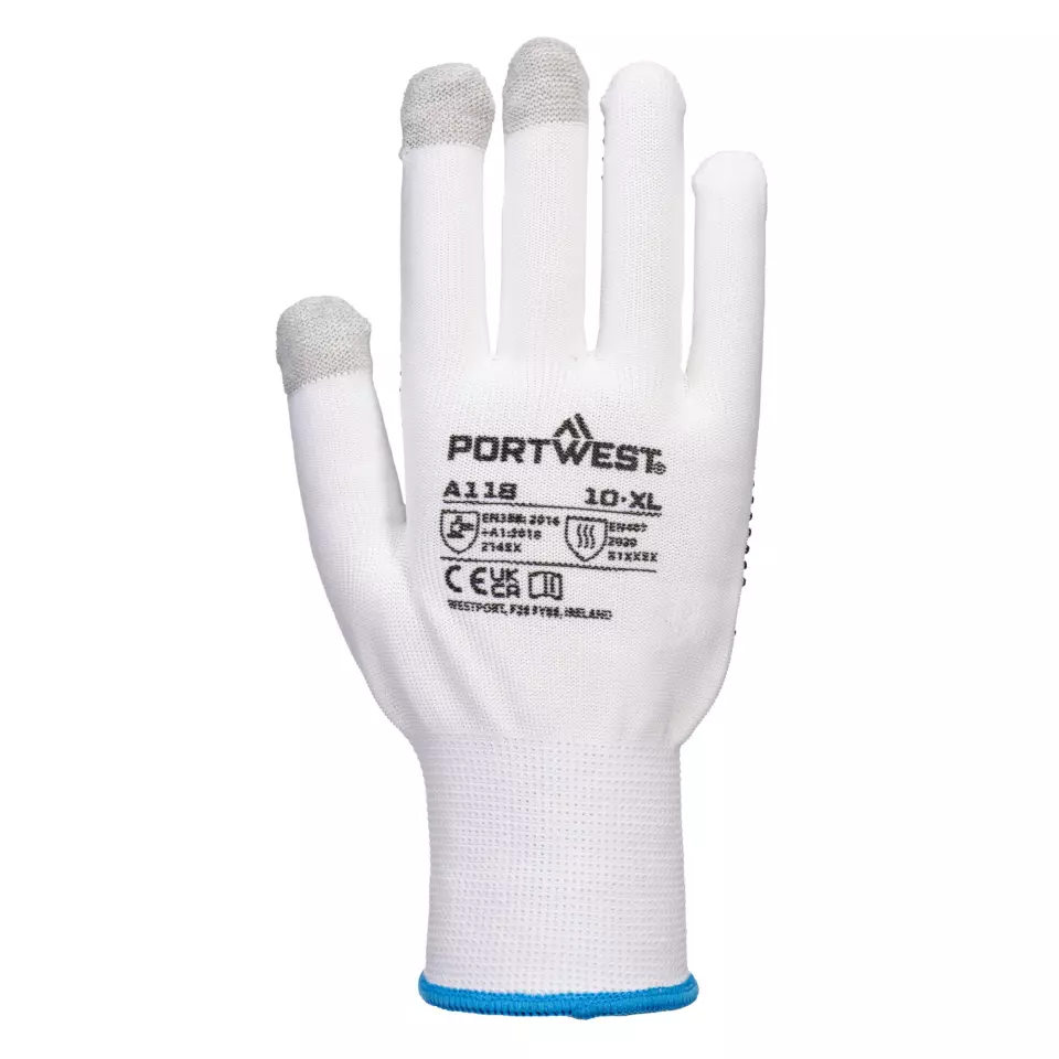 Portwest A118W7R, Grip 13 PVC Dotted Touchscreen Glove, White/Grey, image 1, gallery thumbnail