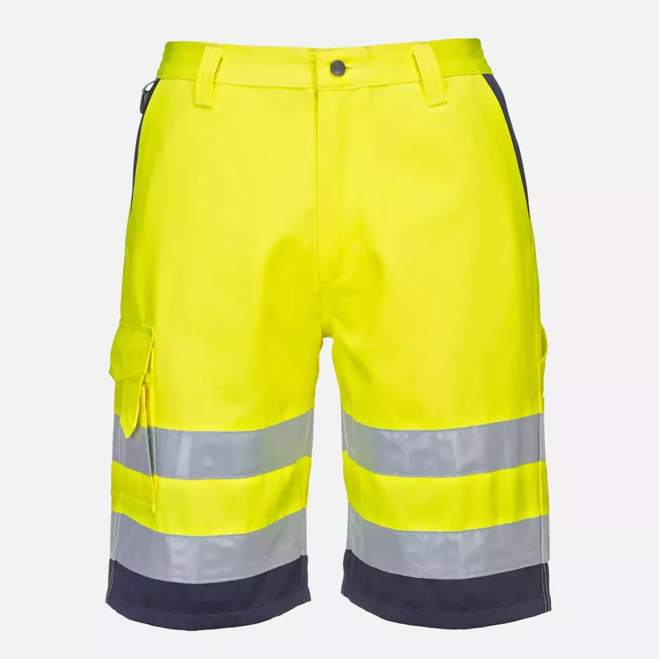 Portwest L043YNR, Hi-Vis Lightweight Polycotton Shorts, Yellow/Navy, image 1, gallery thumbnail