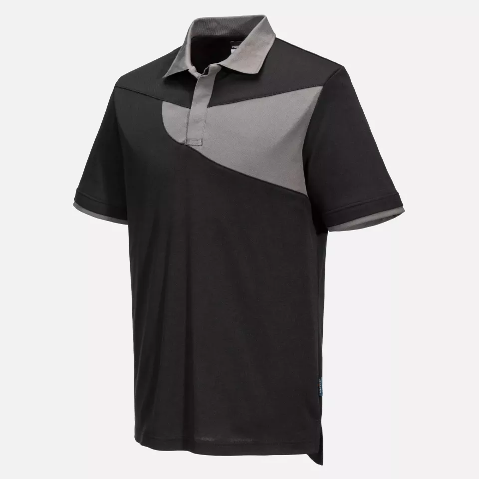 Portwest PW210BZR, PW2 Cotton Comfort Poloshirt Kurzarm, Schwarz/Zoom Grau, image 4, gallery thumbnail