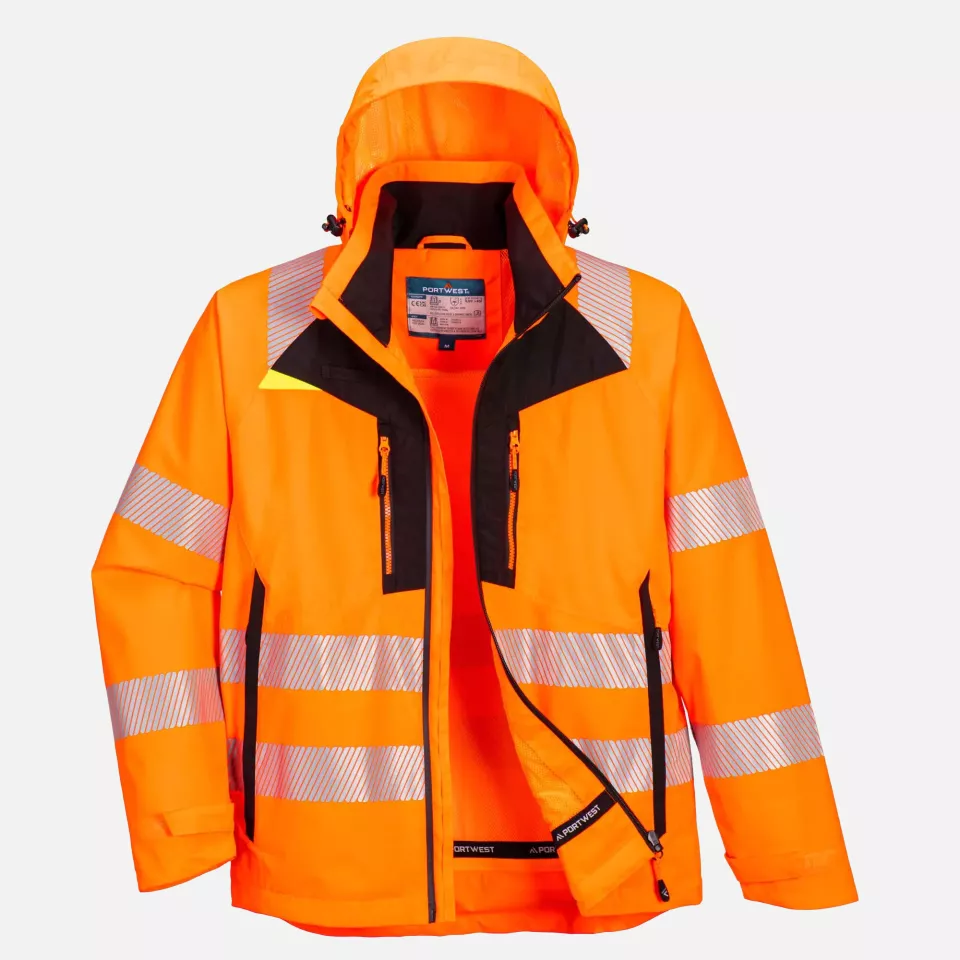 Portwest DX462ORR, DX4 Hi-Vis Rain Jacket, Orange, image 4, gallery thumbnail