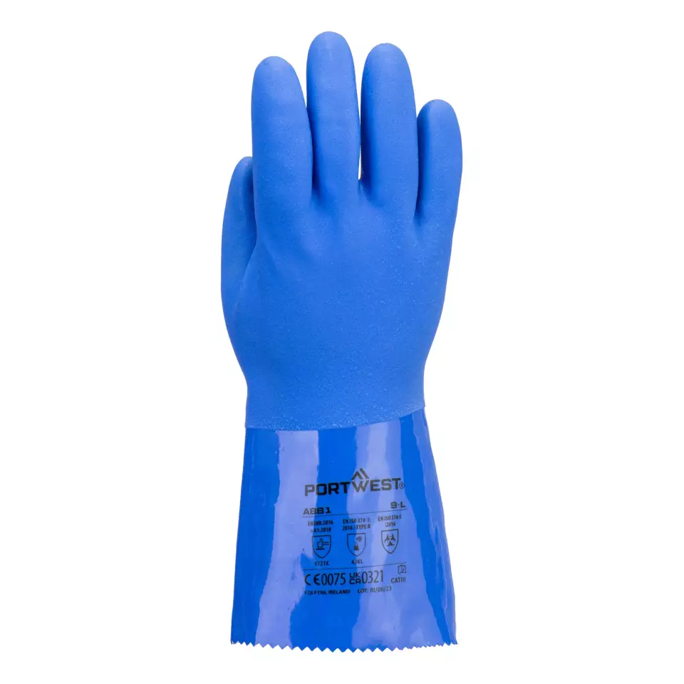 Portwest A881BLU, Marine Ultra PVC Chemikalien-Stulpenhandschuh, Blau, image 3, gallery thumbnail