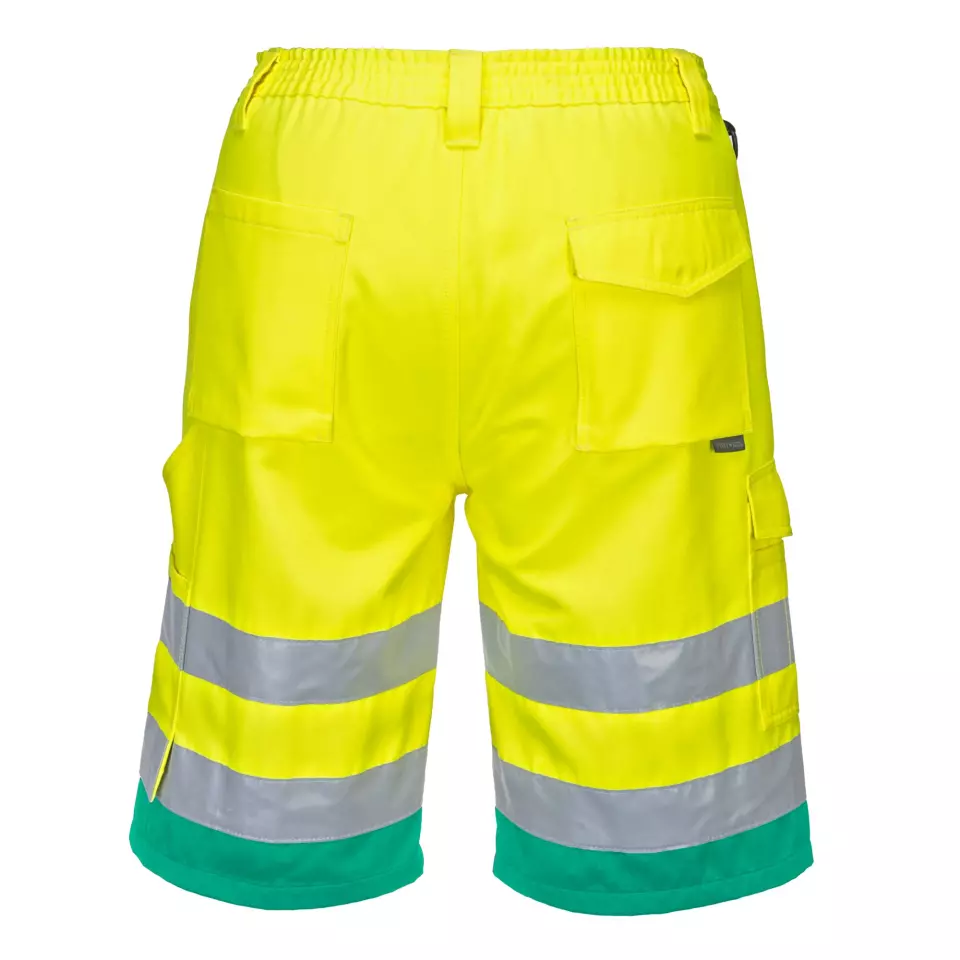 Portwest L043YTR, Hi-Vis Lightweight Polycotton Shorts, Yellow/Teal, image 2, gallery thumbnail