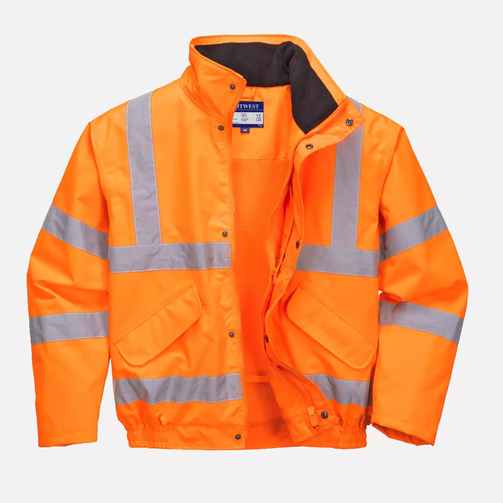 Portwest RT62ORR, Hi-Vis Breathable Rain Bomber Jacket, Orange, image 4