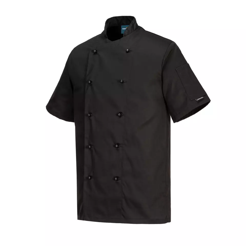 Portwest C734BKR, Chef's Kent Jacket S/S, Black, image 3, gallery thumbnail