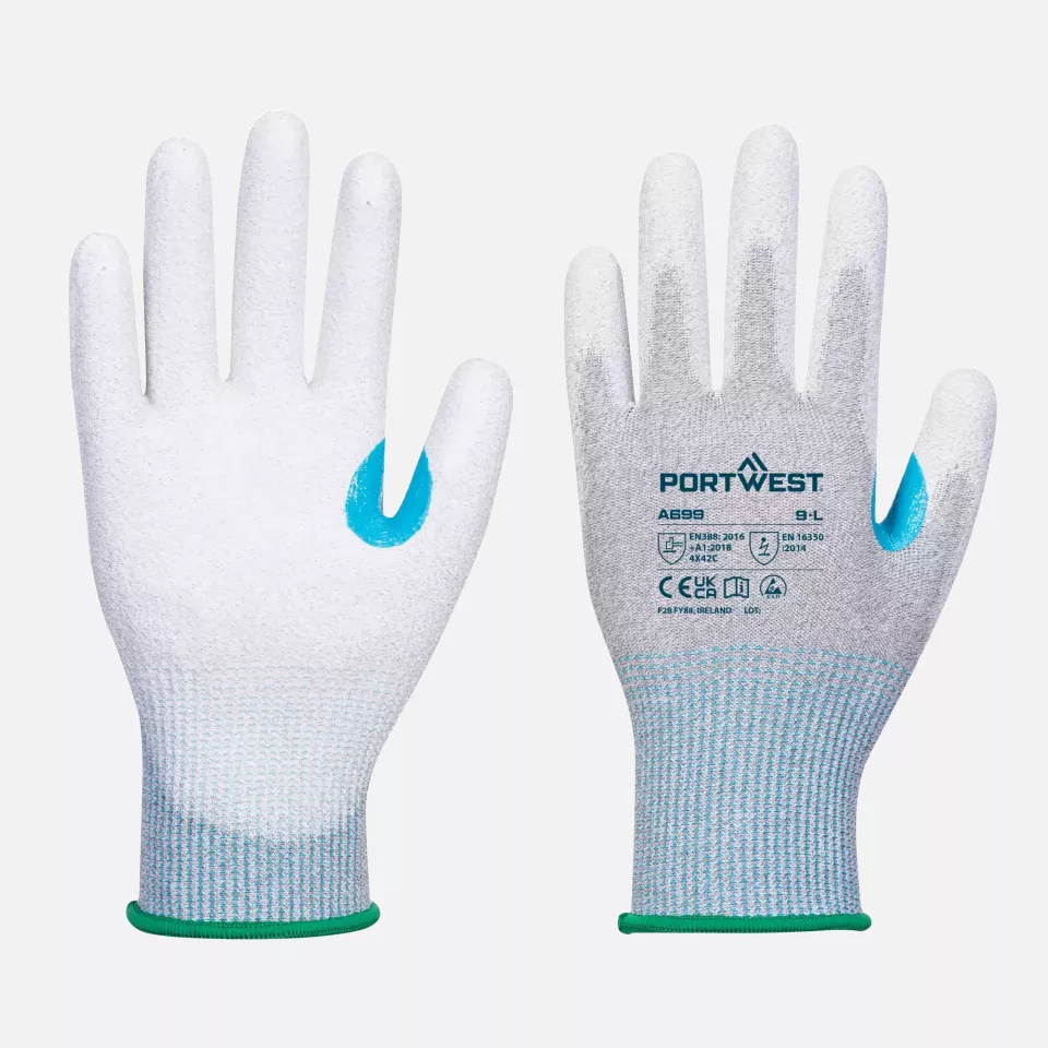 Portwest A699G6R, MR13 ESD PU Palm Glove, Grey/White, image 3, gallery thumbnail