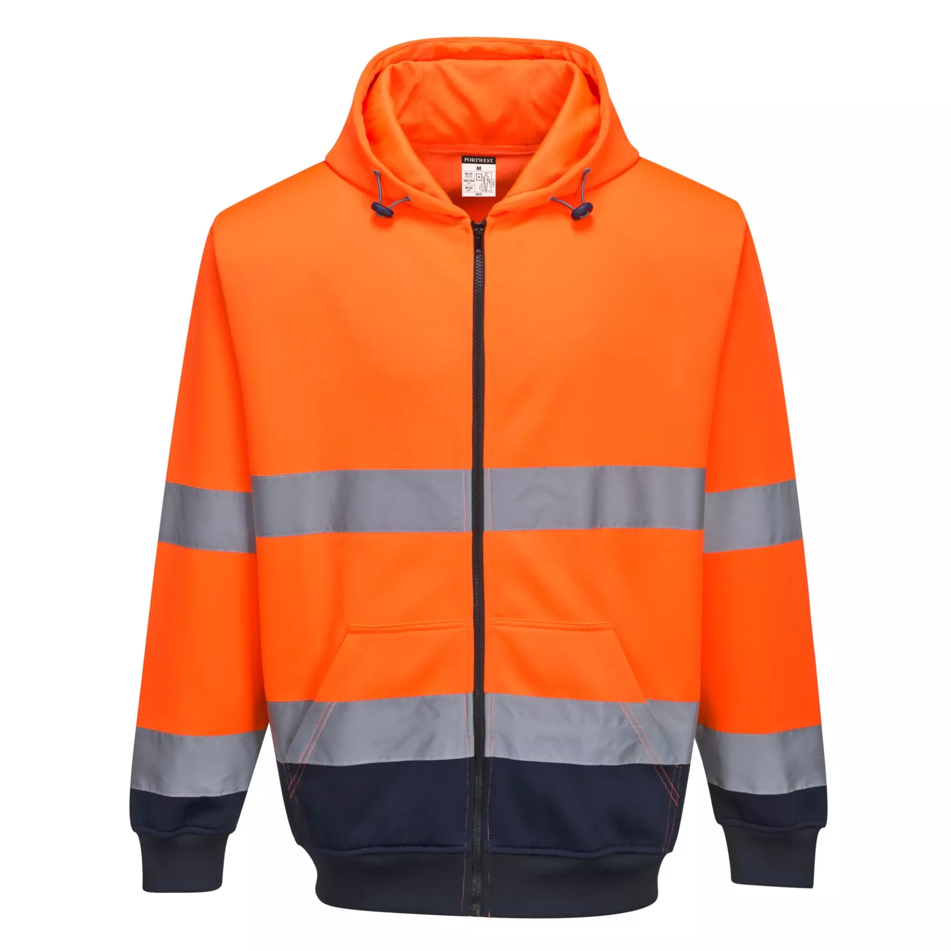 Portwest B317ONR, Hi-Vis Contrast Zipped Hoodie, Orange/Navy