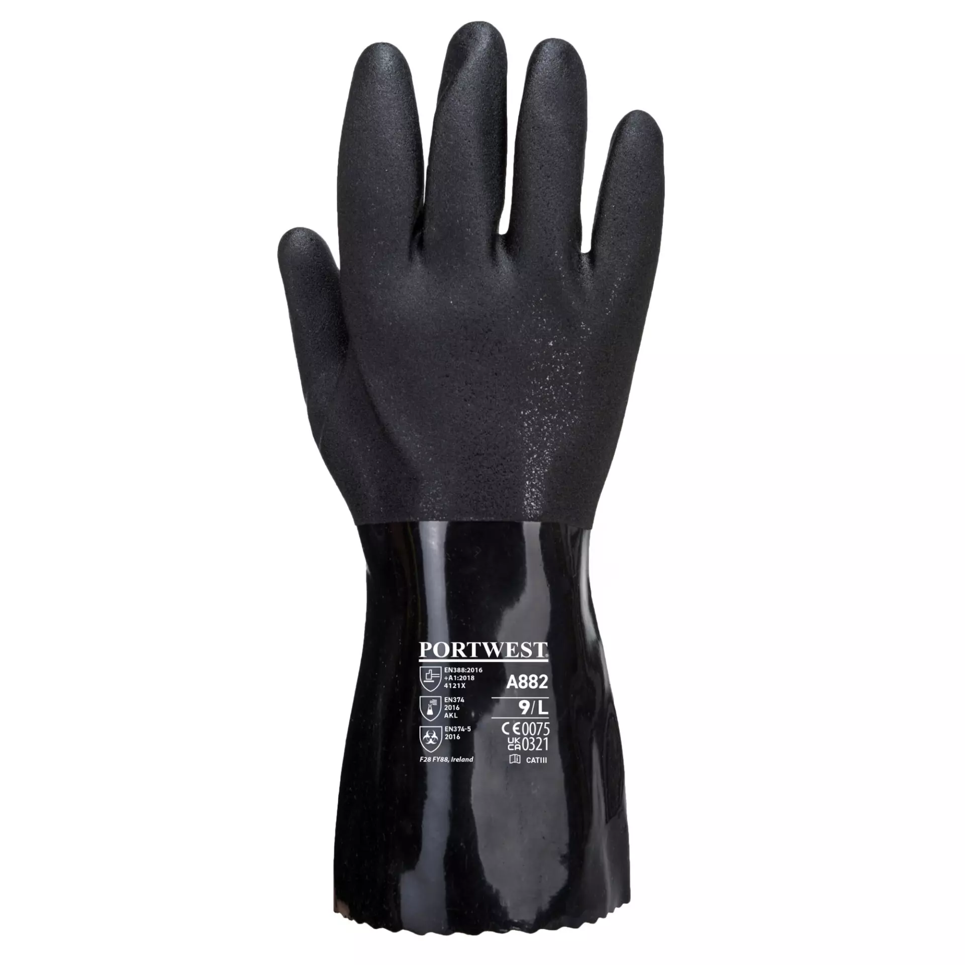 Portwest A882BKR, ESD PVC Chemical Gauntlet, Black