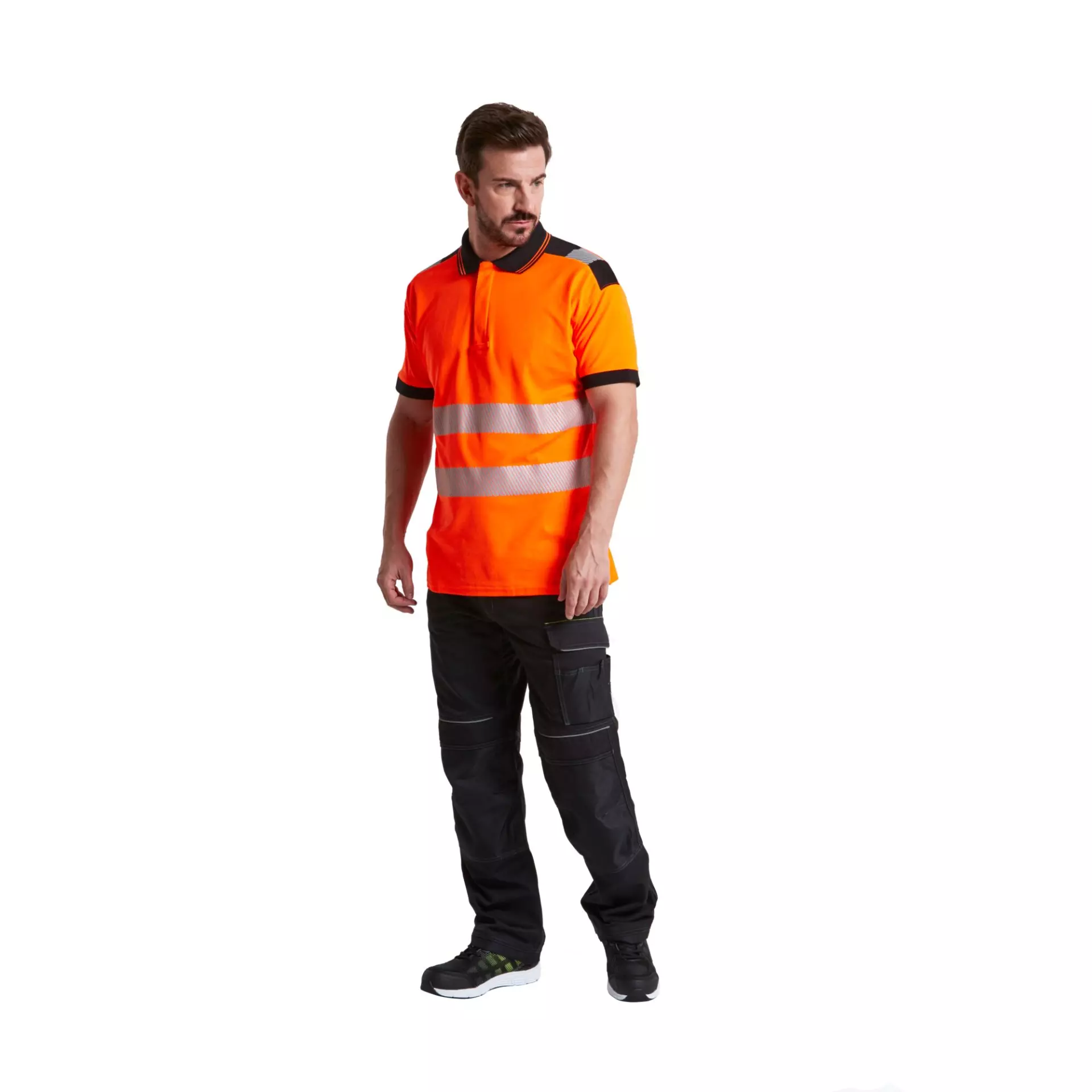Portwest T180OBR, PW3 Hi-Vis Cotton Comfort Polo Shirt S/S, Orange/Black, image 4