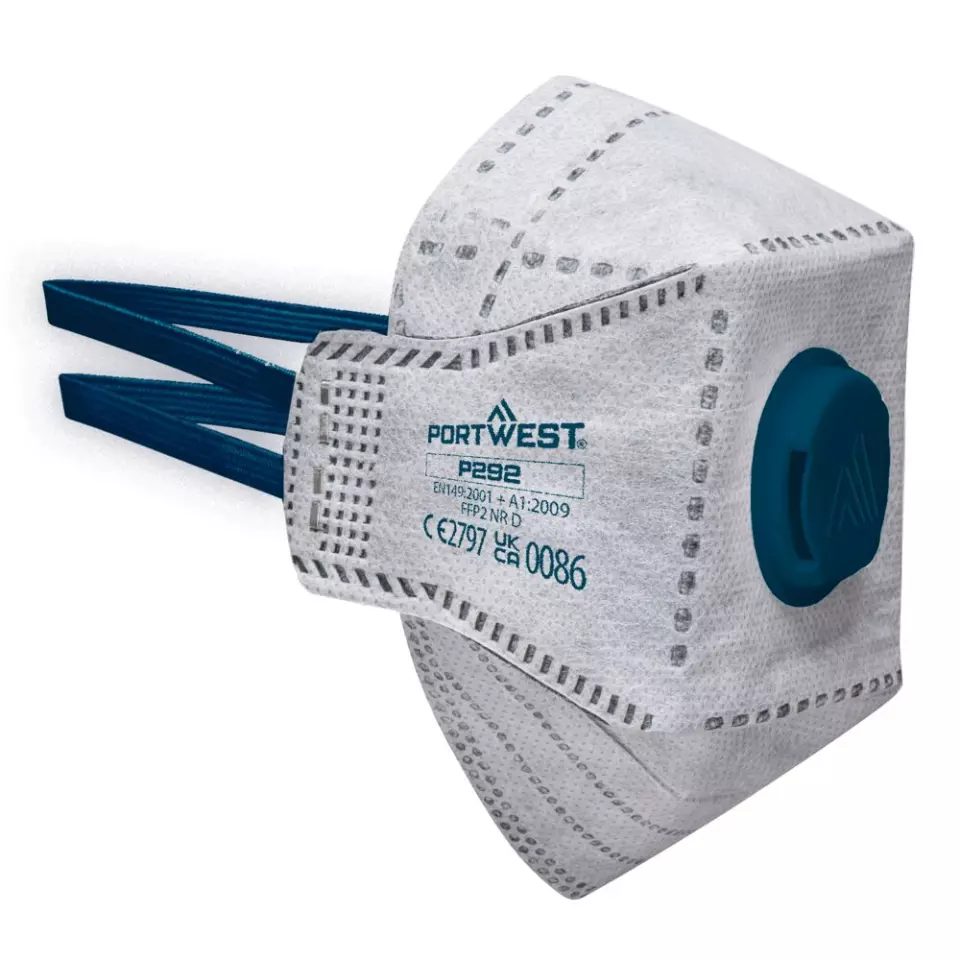 Portwest P292WHR, EAGLE FFP2 Valved Carbon Fold Flat Respirator, White, image 2, gallery thumbnail