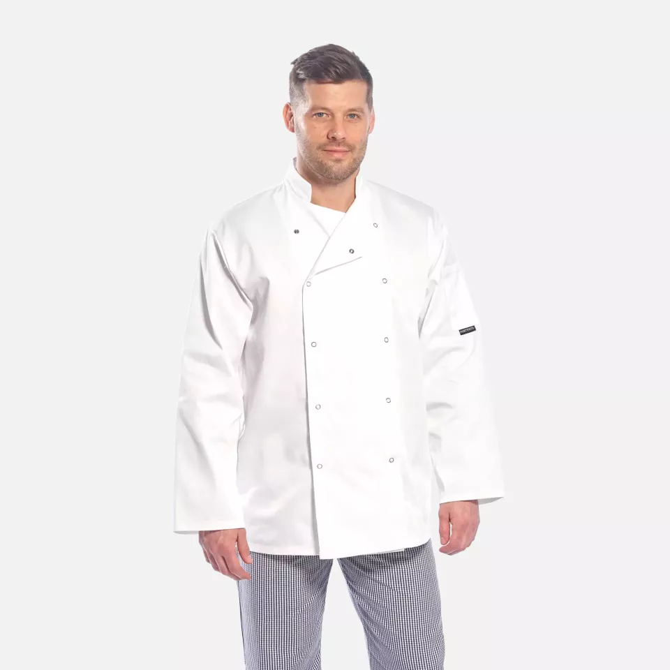 Portwest C833BKR, Chef's Suffolk Studded Jacket L/S, Black, image 2, gallery thumbnail