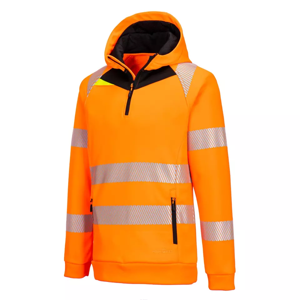 Portwest DX482OBR, DX4 Hi-Vis 1/4 Zip Hoodie, Orange/Black, image 4, gallery thumbnail