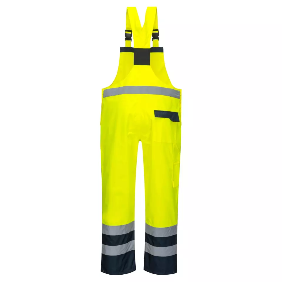 Portwest S488YNR, Hi-Vis Breathable Contrast Rain Bib and Brace, Yellow/Navy, image 2, gallery thumbnail
