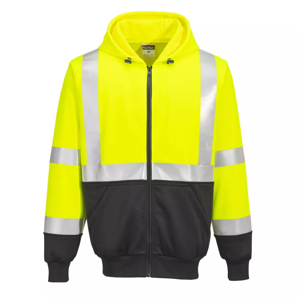 Portwest B315YBR, Hi-Vis Contrast Zipped Hoodie, Yellow/Black, image 2, gallery thumbnail