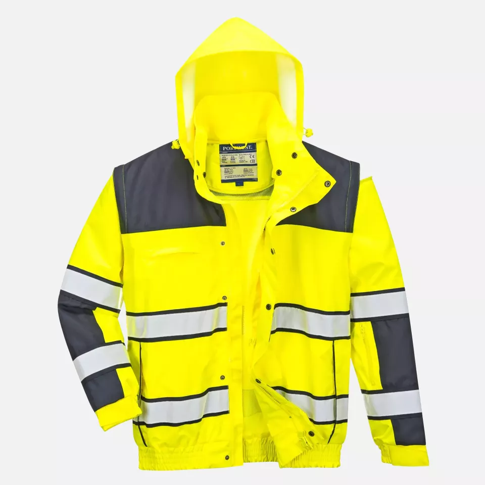 Portwest C466YNR, Hi-Vis 3-in-1 Contrast Winter Bomber Jacket, Yellow/Navy, image 3, gallery thumbnail