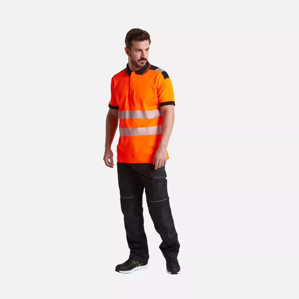 Portwest T180OBR, PW3 Hi-Vis Cotton Comfort Polo Shirt S/S, Orange/Black, image 4, gallery thumbnail