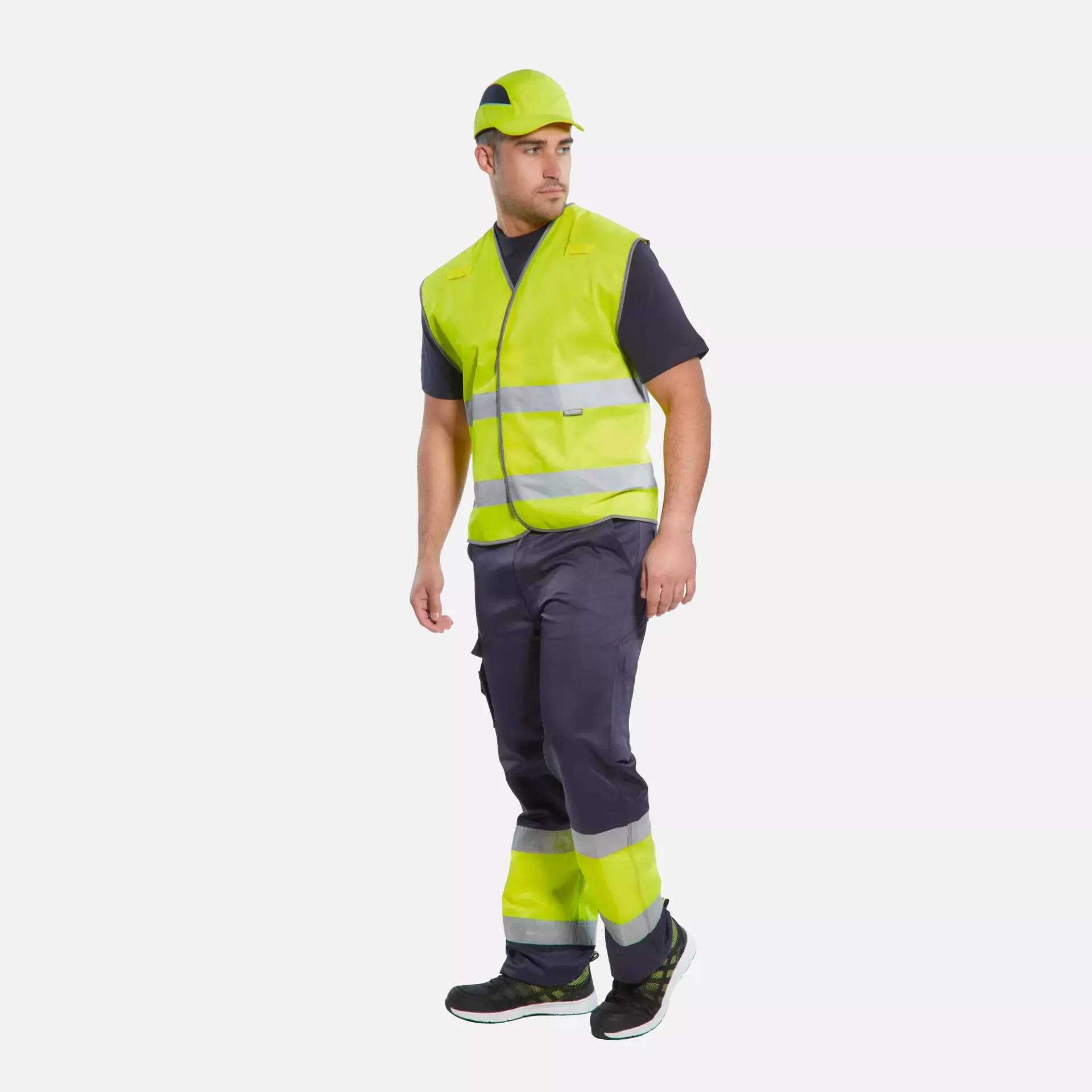 Portwest E049YNR, Hi-Vis Contrast Class 1 Service Trousers, Yellow/Navy, image 2