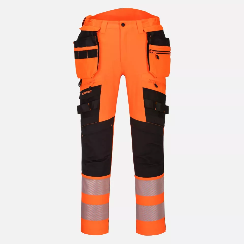 Portwest DX442OBR, DX4 Hi-Vis Detachable Holster Pocket Trousers, Orange/Black, image 1, gallery thumbnail